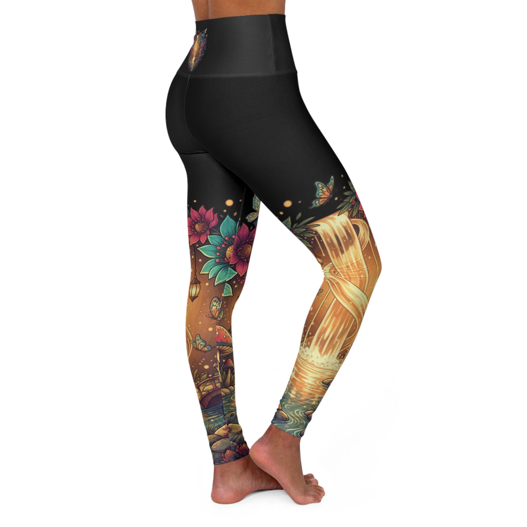 Lotus Lagoon High-Waist Yoga Leggings — Floral Boho Meditation Activewear