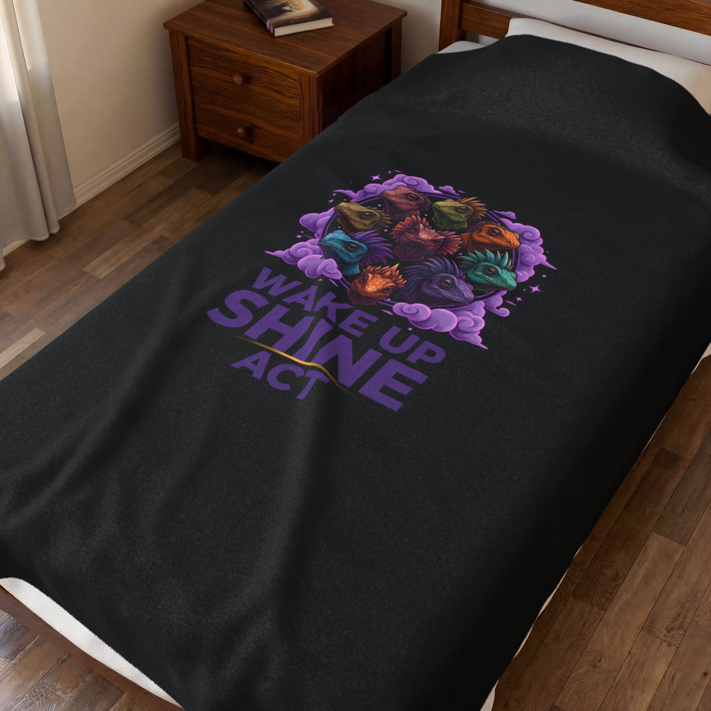 Wake Up Shine Act Blanket | IWD feminist slogan, empowerment typography, purple equality design