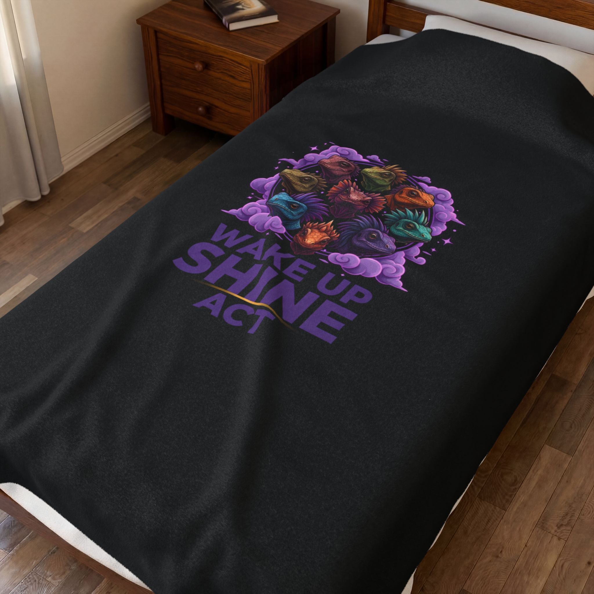 Wake Up Shine Act Blanket | IWD feminist slogan, empowerment typography, purple equality design