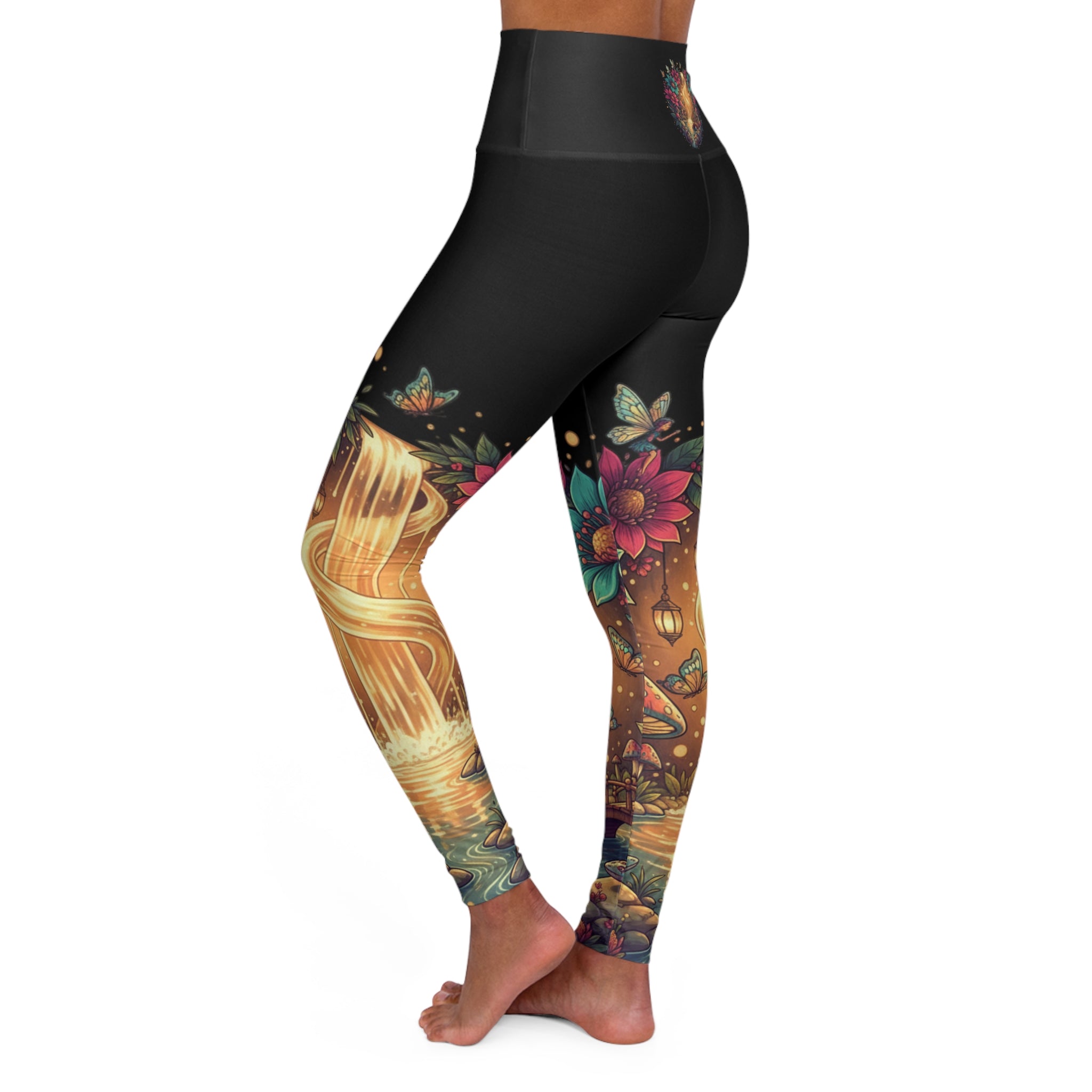 Lotus Lagoon High-Waist Yoga Leggings — Floral Boho Meditation Activewear