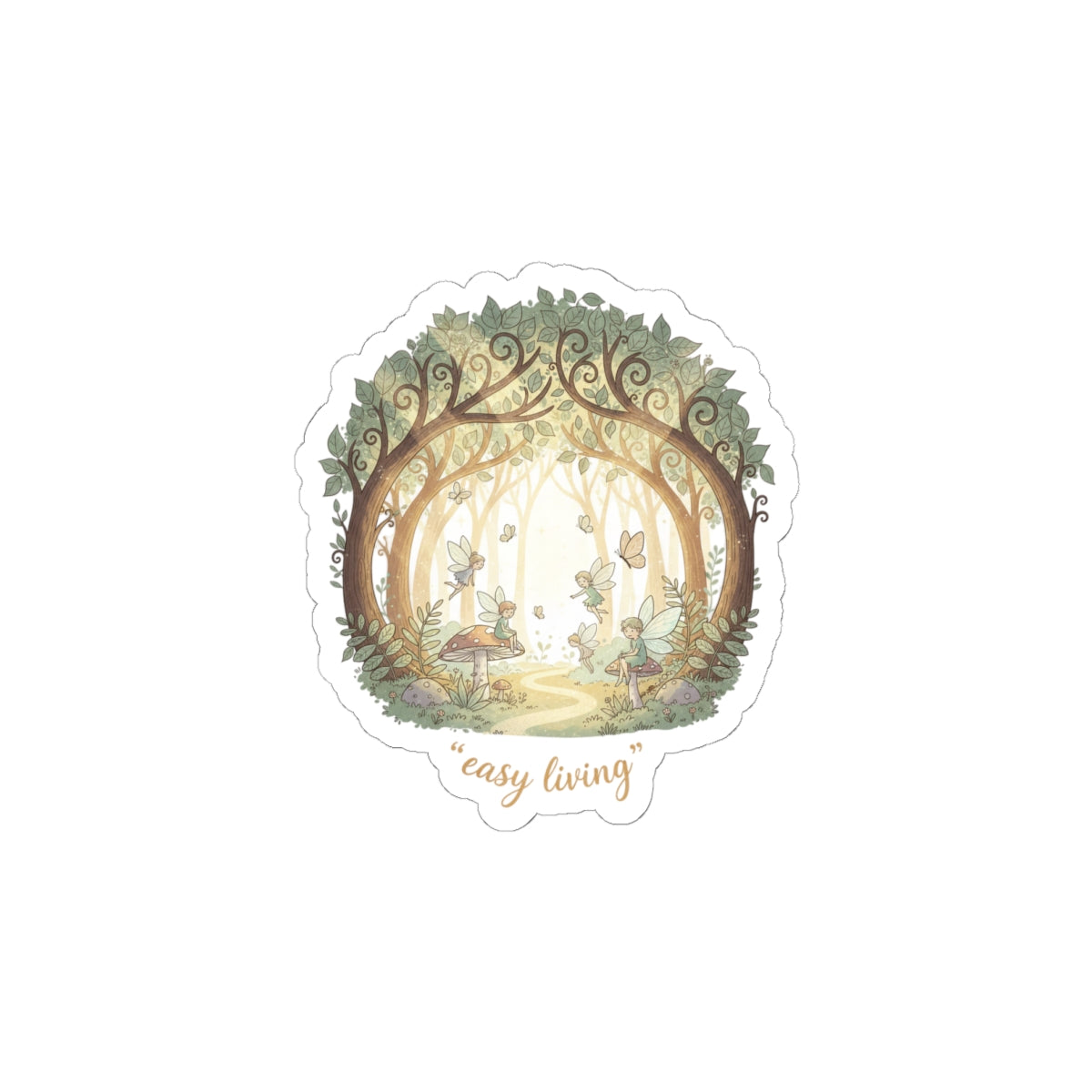 Easy Living Woodland Scene Kiss-Cut Stickers | vintage postcard, sun-bleached 70s sunset