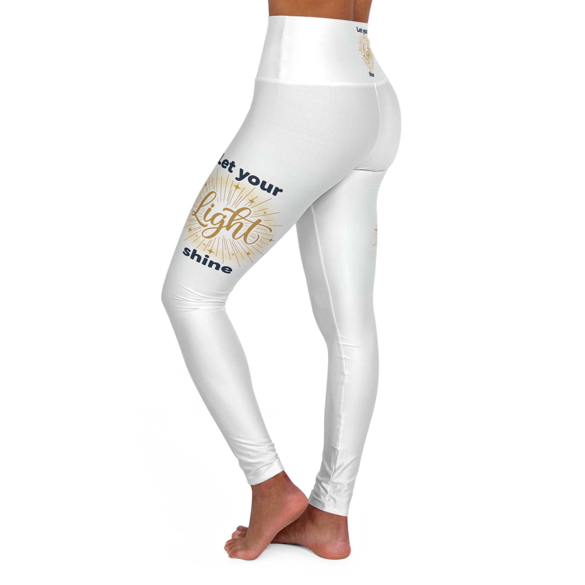 Let Your Light Shine High-Waisted Yoga Leggings — Inspirational White AOP