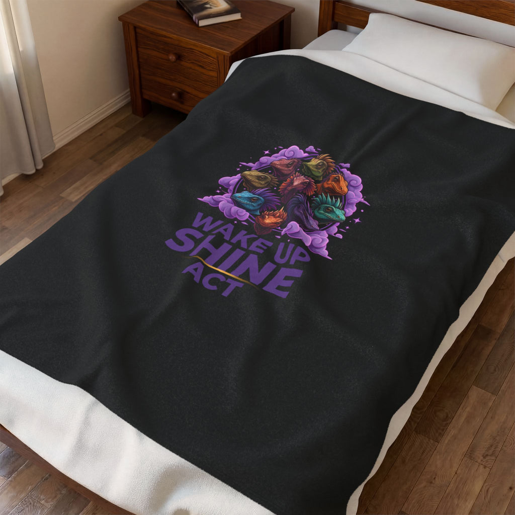 Wake Up Shine Act Blanket | IWD feminist slogan, empowerment typography, purple equality design