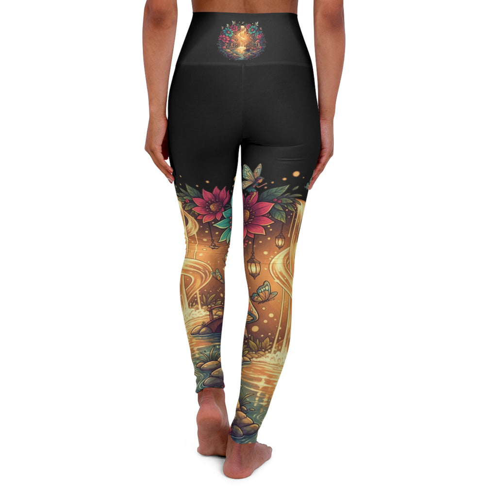 Lotus Lagoon High-Waist Yoga Leggings — Floral Boho Meditation Activewear