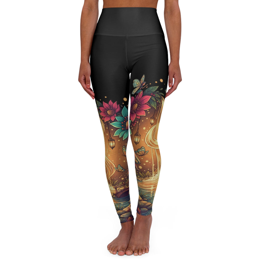 Lotus Lagoon High-Waist Yoga Leggings — Floral Boho Meditation Activewear