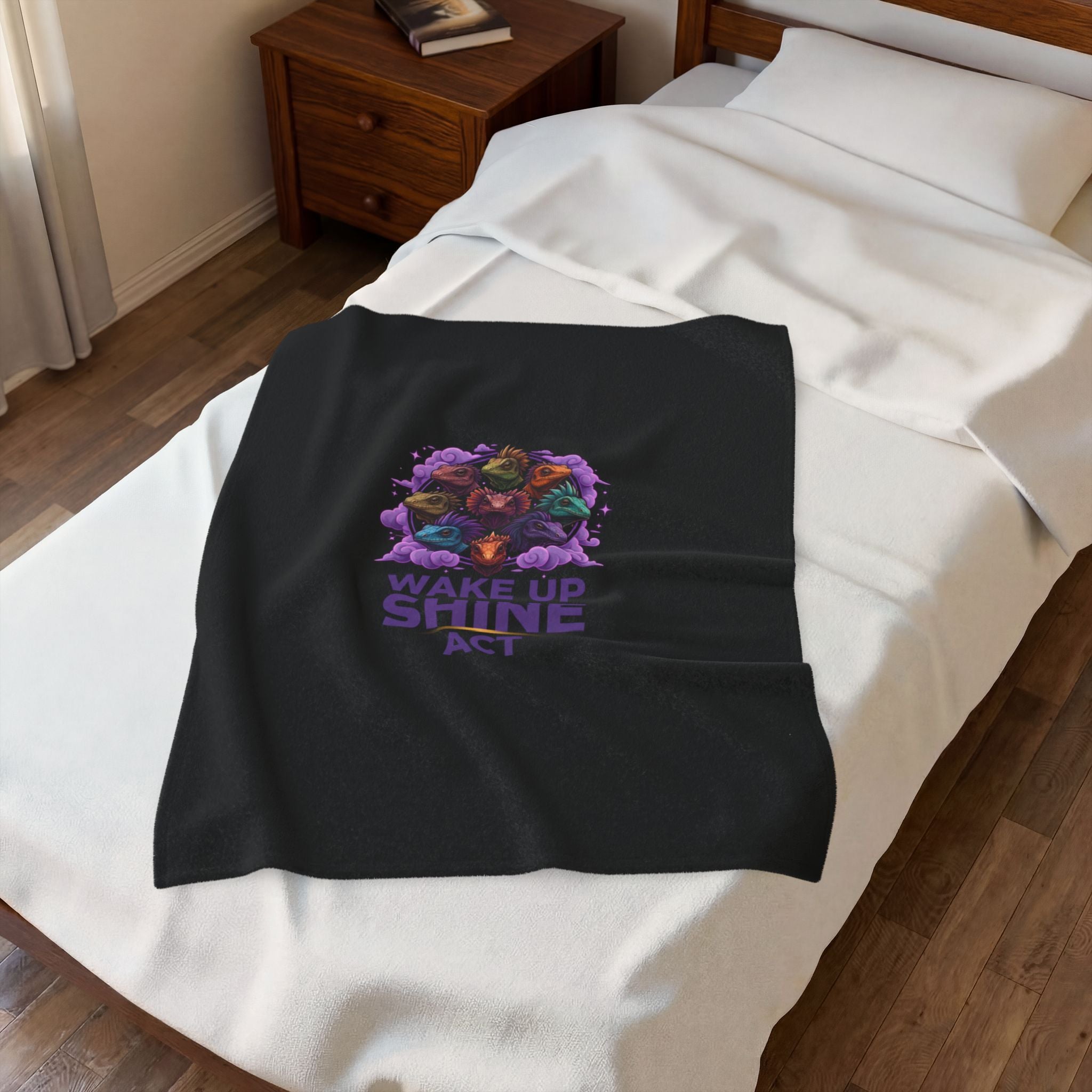Wake Up Shine Act Blanket | IWD feminist slogan, empowerment typography, purple equality design