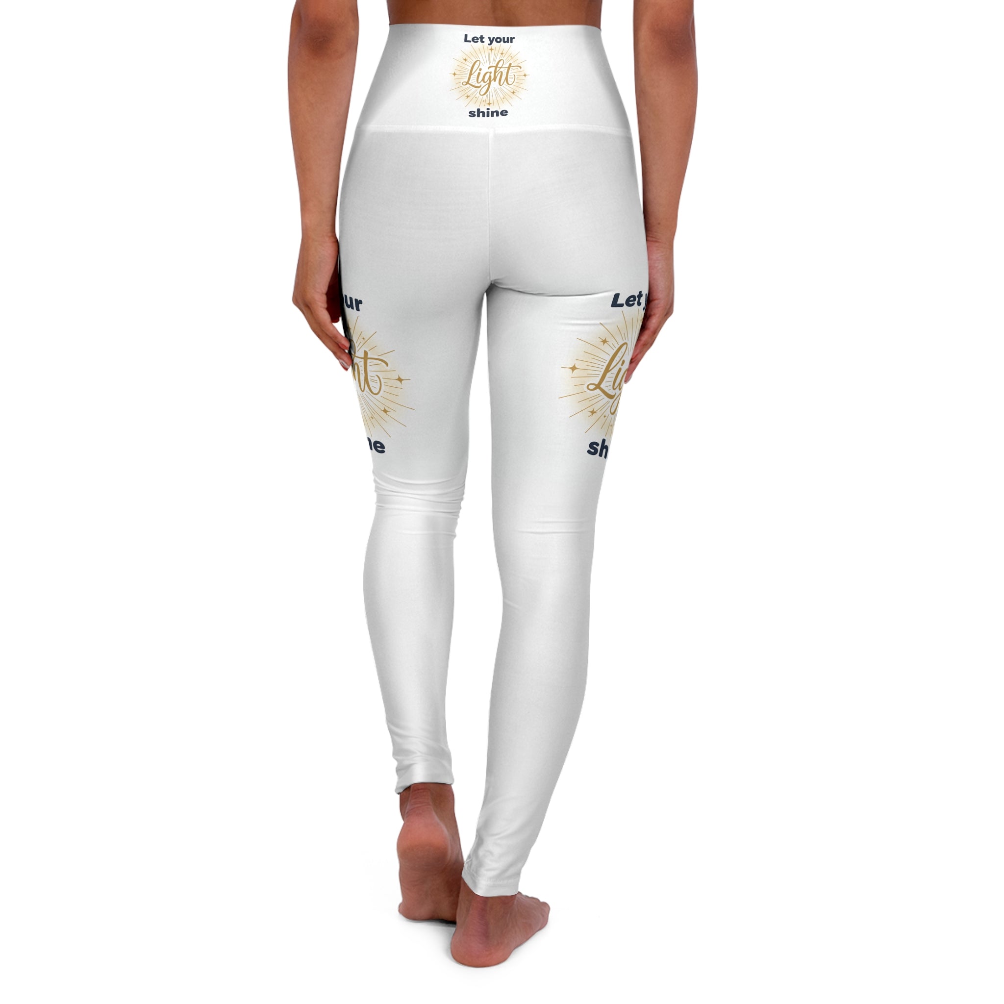 Let Your Light Shine High-Waisted Yoga Leggings — Inspirational White AOP