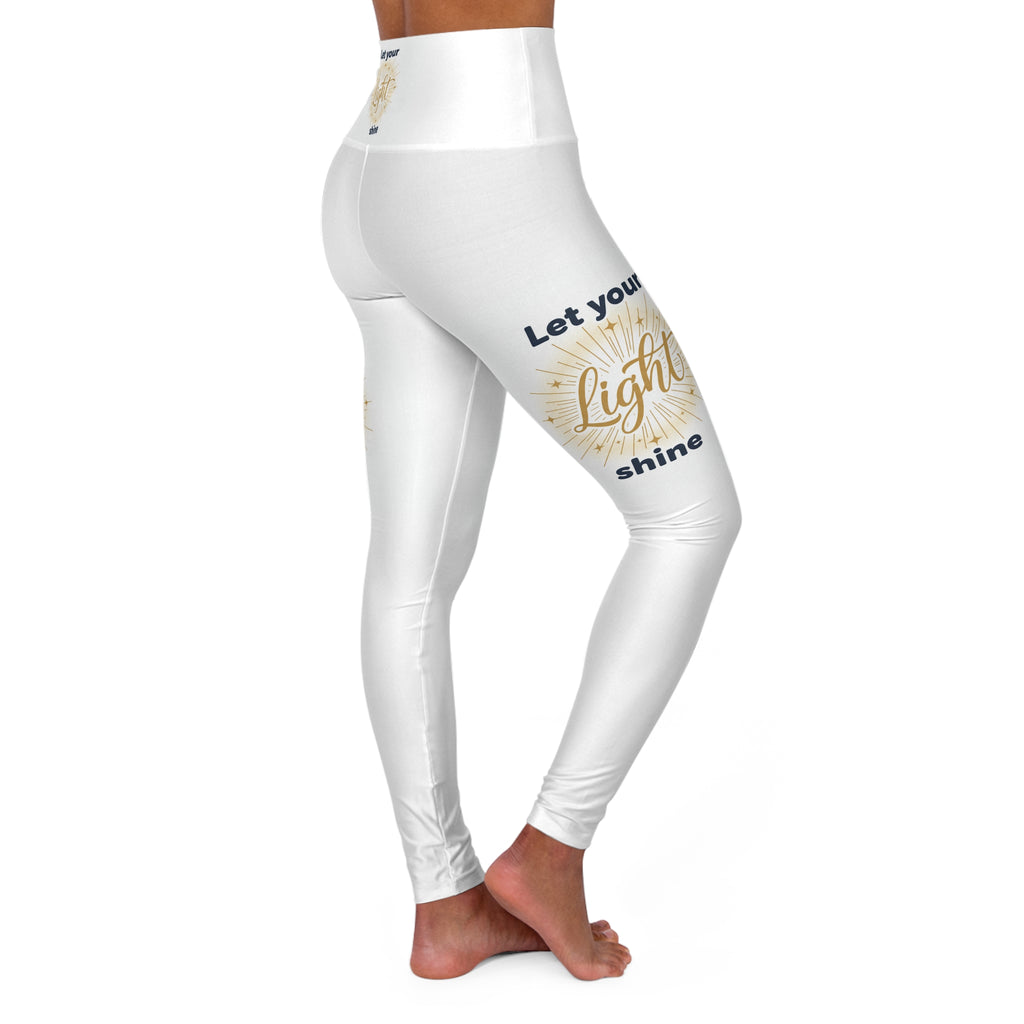 Let Your Light Shine High-Waisted Yoga Leggings — Inspirational White AOP