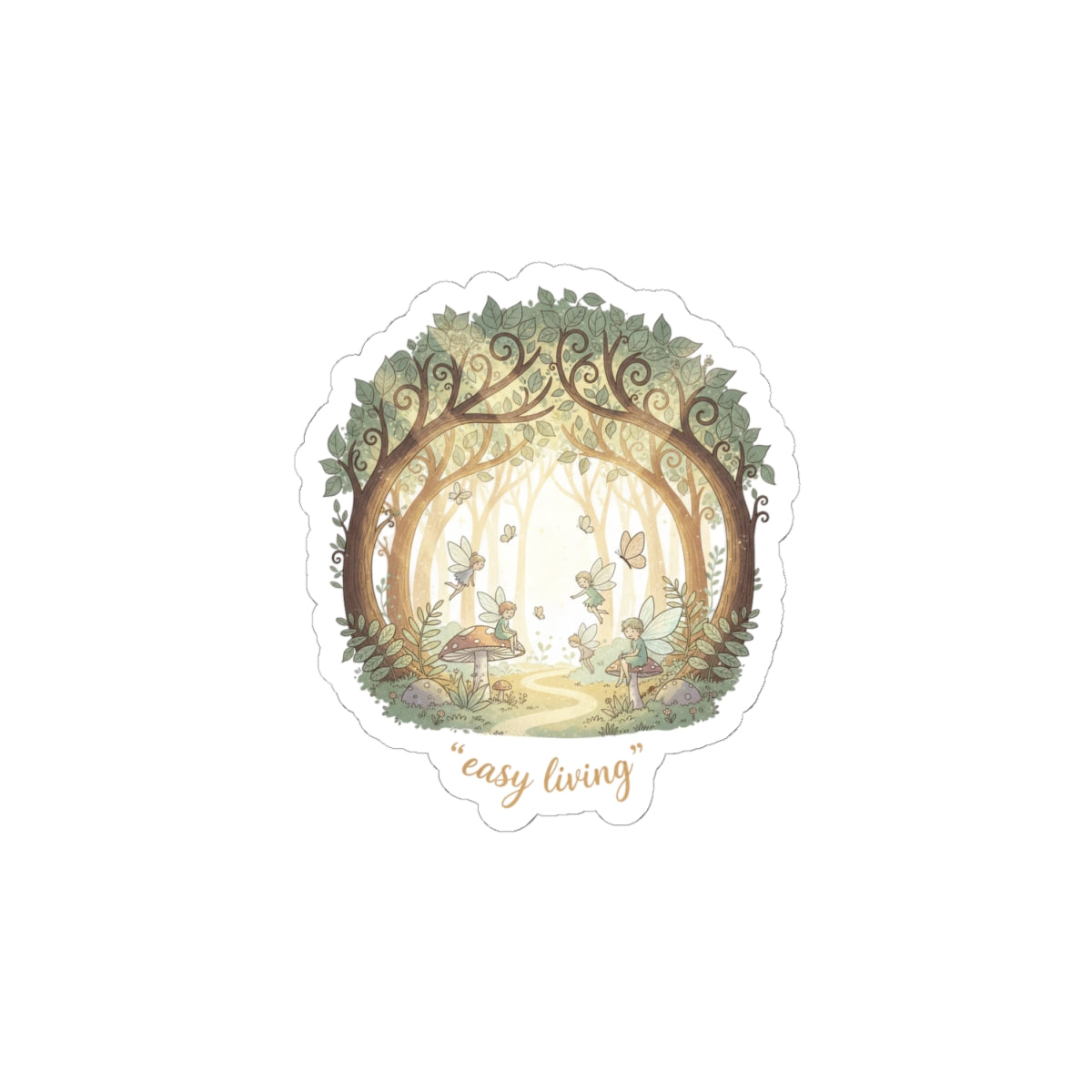 Easy Living Woodland Scene Kiss-Cut Stickers | vintage postcard, sun-bleached 70s sunset